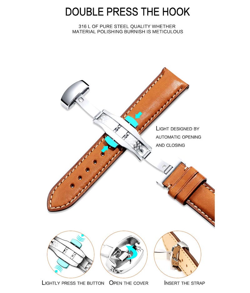 BINLUN Stainless Steel Deployment Clasp Replacement Watch Clasp Buckle for Leather Watch Bands Straps in Gold,Rose Gold,Silver,Black(12mm,14mm,16mm,18mm,20mm,22mm) - Image 5